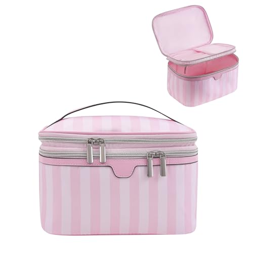 RSRSLEII Waterproof Large Striped Double Layer Travel Makeup Bag(1Top Open) - color: 01Top Open