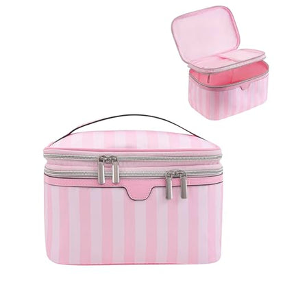 RSRSLEII Waterproof Large Striped Double Layer Travel Makeup Bag(1Top Open) - color: 01Top Open