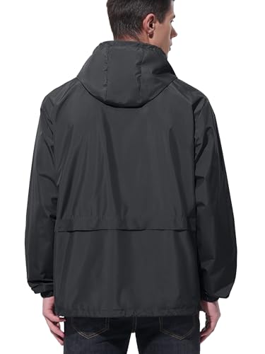 UIQUR Mens Rain Jacket Raincoat Waterproof Windbreaker - color: Black, size: Medium