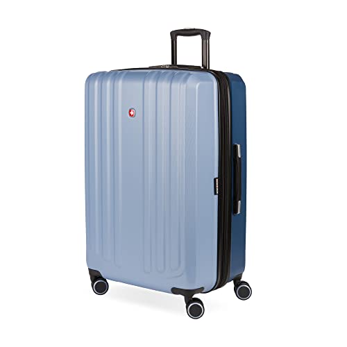 SwissGear Duet Expandable Luggage, Hard Shell Large Luggage with Spinner Wheels - color: Light Blue/Navy, size: Checked-Large 28-Inch
