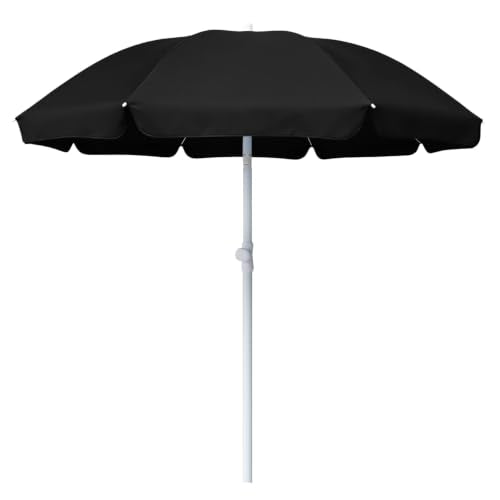 AMMSUN 6FT Portable Outdoor Picnic Patio Umbrella with Tilt Function, Black - color: Black