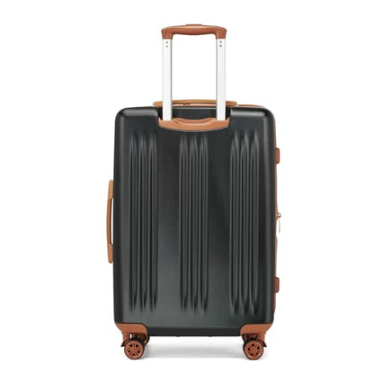 Kono 28 Inch Large Checked Luggage with Spinner Wheels Expandable TSA Lock - color: Black&Brown, size: 28"