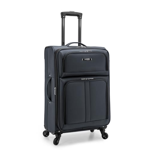 U.S. Traveler Anzio Softside Expandable Spinner Luggage, Dark Grey, Checked-Medium 26-Inch - color: Dark Grey, size: 26-Inch Medium