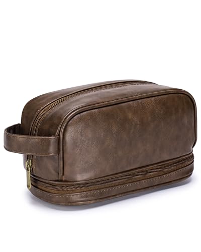 TSA Approved Toiletry Trave Bag for Men Vegan Leather - color: Tawny
