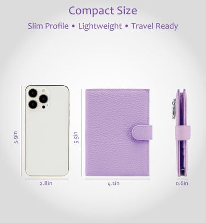 RFID Passport Wallet for Women, Genuine Leather Travel Holder - color: Lavender