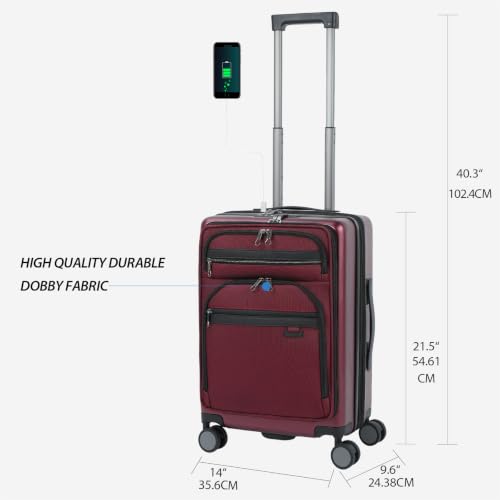 KROSER Carry On Luggage 22x14x9 Airline Approved 20 Inch Suitcases - color: Burgundy