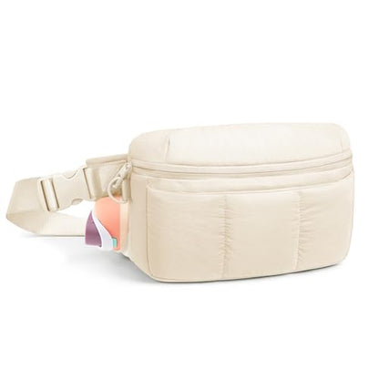 TOPEAST Waist Pack 3.5L Fanny Packs with Water Bottle Holder, Large Capacity Travel Belt Purse Anti-Theft RFID Blocking, Beige Fluffy Crossbody Sling Bag for Hiking Walking - color: Beige