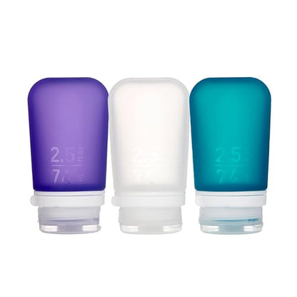 humangear GoToob+ 3-Pack, Medium (2.5 fl oz), Clear/Purple/Teal - color: Purple/Clear/Teal, size: 2.5 Ounces