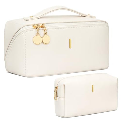 Initial Makeup Bag Personalized Gift for Women Teen Girls - color: Beige, style: I