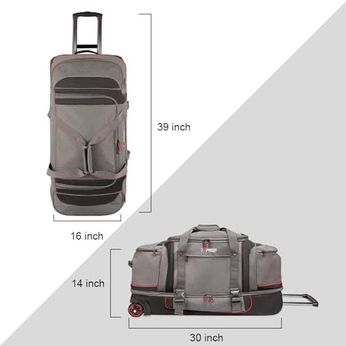 30" Expandable Rolling Duffle Bag w/Wheels and Handle | Extra Large Capacity, 2-Layer Space,Multiple Pockets, Travel Duffle Bag for Men Wome,TBL-074,Grey Red - color: Grey Red