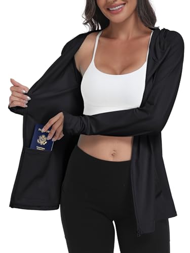 SeSe Code UPF 50+ Hoodie With Eye Mask Womens Zip Up Travel Jackets - color: Black, size: XX-Large