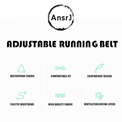 AnsrJ Adjustable Running Belt for Women & Men.Slim Thin Elastic Waistband. - color: BLack