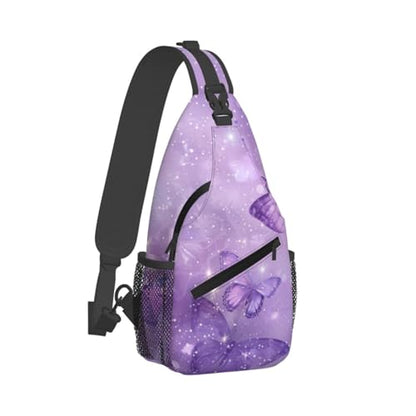 SUPLUCHOM Sling Bag Butterfly Purple Pastel Hiking Daypack Crossbody Shoulder Backpack Travel Chest Pack for Men Women - color: B014