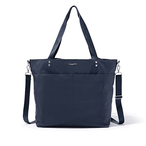 Baggallini Carryall Tote - Lightweight Nylon Zipper Top Weekender Travel Beach Bag w/Luggage Sleeve - color: French Navy