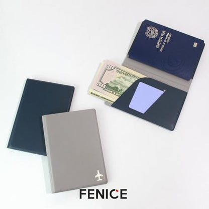 Fenice Plane Passport Holder with Card Slot Boarding Pass Pocket, RFID Blocking, Waterproof PU Leather, 7 Color Options (NAVY) - color: NAVY