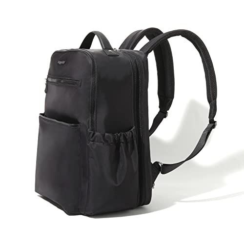 Baggallini Tribeca 확장 가능한 여행용 노트북 백팩, 방수 나일론 작업 가방, 정리함, 패딩 슬리브 및 RFID 기술 포함, 블랙 트윌, 원사이즈 - color: 블랙 트윌