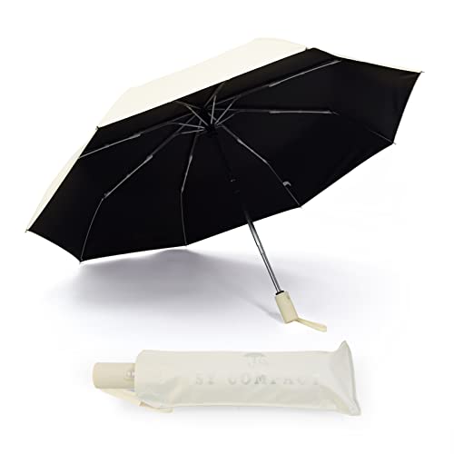SY COMPACT Umbrella Automatic Travel Waterproof Light Folding Umbrellas Easy Carry for Women and Men - color: Creamy White