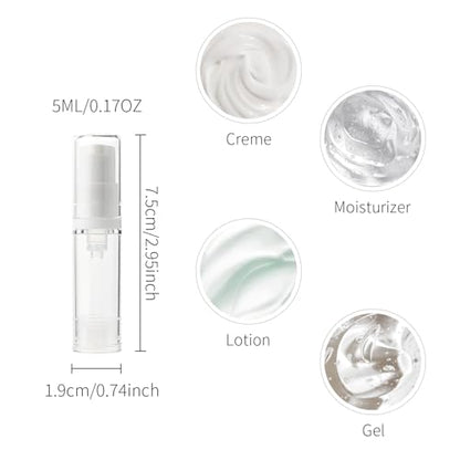 6 Pack 0.17 oz Plastic Empty Airless Pump Bottles Travel Size Refillable Leakproof Containers for Skincare Cosmetics Toiletries TSA Approved‌ - size: 5ml