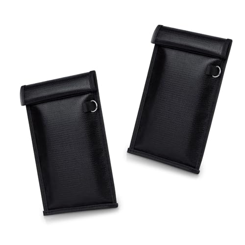 2 PCS Car Faraday Bags, RFID Signal Blocking Pouch for Phone & Car Key, Fire and Water Proof Anti-theft Shielding Bag with Hook & Loop, Portable Privacy Protection Accessory (Black)