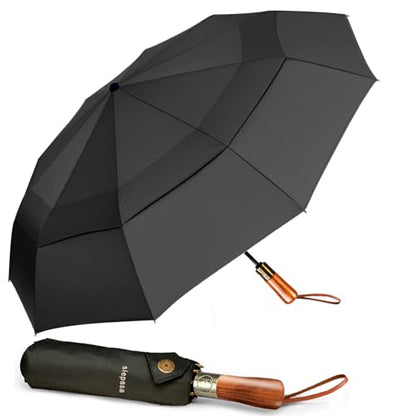 SIEPASA 49/54/62 Inch Windproof Golf Umbrella - Automatic Open/Close, Real Wood Handle - Large Folding Travel Umbrella for Wind, Rain & Sun Protection.(Black2,54) - color: Black 2, size: 54 Inch
