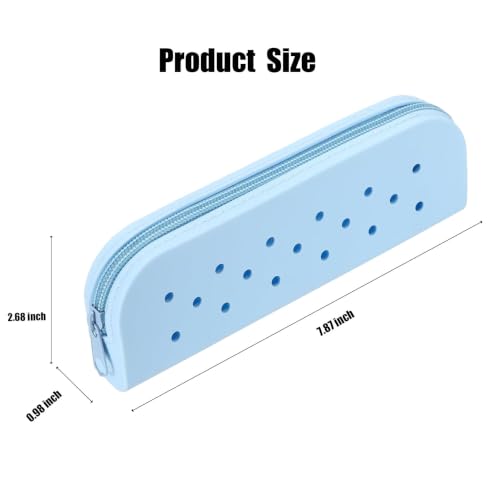 1 Pack Silicone Makeup Brush Holder Soft Portable Cosmetic Brush Bag Pen Case with DIY Holes and 3 Charms(Random) for Travel Home (Pale Blue) - color: Pale Blue
