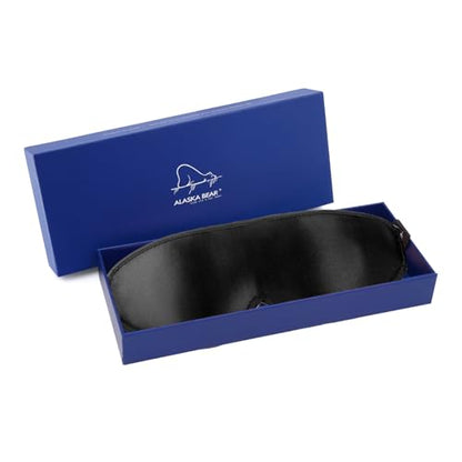 ALASKA BEAR Luxurious Silk Eye Mask with Deep Contour Molded Cups for Beauty Sleep & Lashes Extensions, 3D Zero Pressure Sleeping Eye Cover with Easy-to-Adjust Strap - color: Black_concave Eyecups