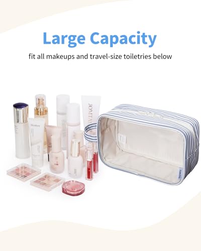 Narwey Clear Toiletry Bag for Women, Clear Cosmetic Makeup Bag for Travel - color: YB-Greyish Blue Stripe
