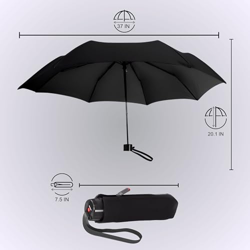 Knirps T.020 Small Manual Open Close Rain Umbrella - Compact Travel Umbrella for Adults - color: Black