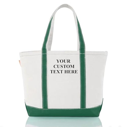 CB STATION Medium Classic Personalized Monogram Canvas Tote Bag for Women – Customized Gift for Birthday, Wedding - color: Emerald