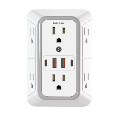 JcBlaon Outlet Extender Surge Protector - 6 Outlet Splitter with 4 USB Ports (2 USB C), Multiple Plug Expander Wall Charger, 3 Sided Multi Plug Wall Adapter Power Strip for Home Office Kitchen Travel - color: White 1 Pack