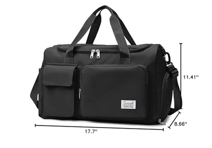 Suruid Gym Bag with Shoe Compartment, Sports Duffle Bag for Women, Black - color: Black