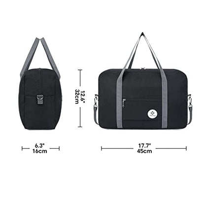 Narwey Personal Item Travel Bag, Carry on Foldable Duffle Bag for Women Men - color: ZB-Black