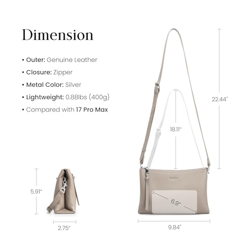 befen Genuine Leather Crossbody Bags for Women, Small RFID Leather Purses - color: Beige Grey