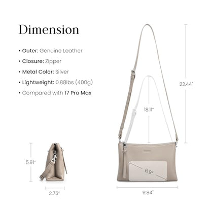 befen Genuine Leather Crossbody Bags for Women, Small RFID Leather Purses - color: Beige Grey