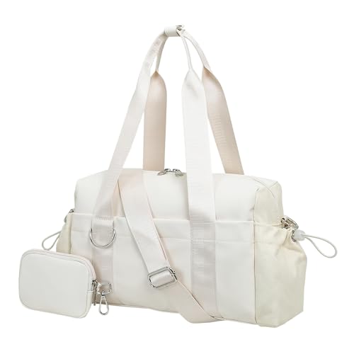 Everyday Mini Gym Bag for Women 2.0, Small Tote with Zipper Compartment Waterproof Travel Duffle Cute Handbag Workout Carry On with Removeable Shoulder Strap & Coin Wallet Easy to Clean - Beige - color: Beige