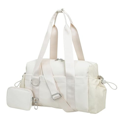 Everyday Mini Gym Bag for Women 2.0, Small Tote with Zipper Compartment Waterproof Travel Duffle Cute Handbag Workout Carry On with Removeable Shoulder Strap & Coin Wallet Easy to Clean - Beige - color: Beige
