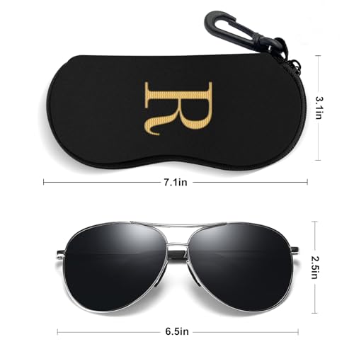 Initial Sunglasses Soft Case, Ultra Light Portable Neoprene Zipper Glasses Case for Men Women - color: Letter-r