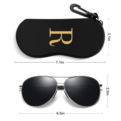 Initial Sunglasses Soft Case, Ultra Light Portable Neoprene Zipper Glasses Case for Men Women - color: Letter-r