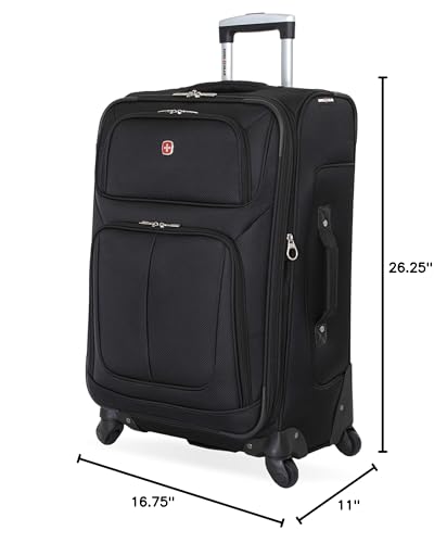 SwissGear Sion Softside Expandable Spinner Luggage Durable Lightweight Travel Suitcase, Black, Checked-Medium - color: Black, size: Checked-Medium