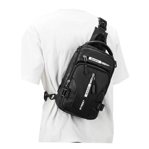 Large Black Sling Bag for Men Women, Mini Anti Theft One Strap Motorcycle Sling Backpack, Small Sling Chest Bag Daypack Crossbody Backpack with Usb Port for Casual Travel Hiking Gym Outdoor Sports - color: A1-black-large