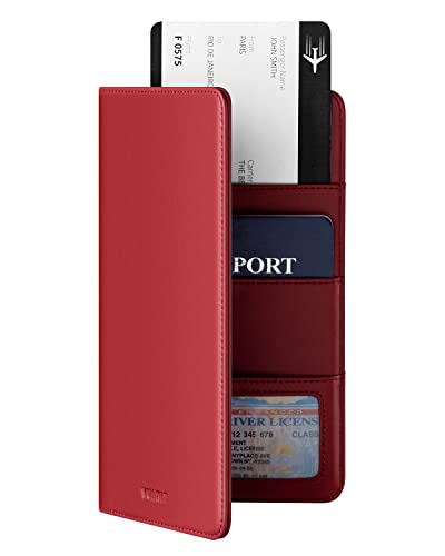 VULKIT Passport Wallet for Travel RFID Blocking Premium Leather - color: Red