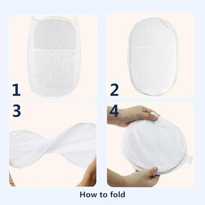 Pop Up Laundry Hamper, Mesh Laundry Basket Collapsible, Foldable Hamper for Travel and Storage (White) - color: White