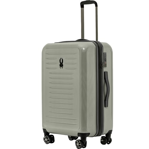 Spyder Rails 25 Inch Expandable Hardside Checked Suitcase with 360° Spinner Wheels, TSA Approved Lock - color: Moss Gray, size: Medium Checked