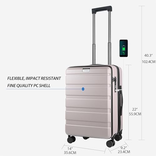 KROSER 20 Inch Airline Approved Carry On Luggage, Top Opening Suitcase - color: Matte Purple/Pink