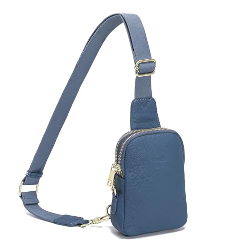 INICAT Genuine Leather Small Sling Bag Anti Theft Crossbody Bags Travel Purses for Woman - color: Blue Dark