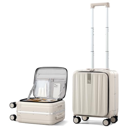 Hanke 16 Inch Small Carry On Luggage, Top Opening Aluminum Frame Suitcase - color: Ivory White, size: 16 Inch