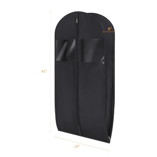 Syeeiex Compression Hanging and Space Saving Garment Bag, 43 Inch, Black - color: Black, size: 43" - 2pcs(8" Gusseted)