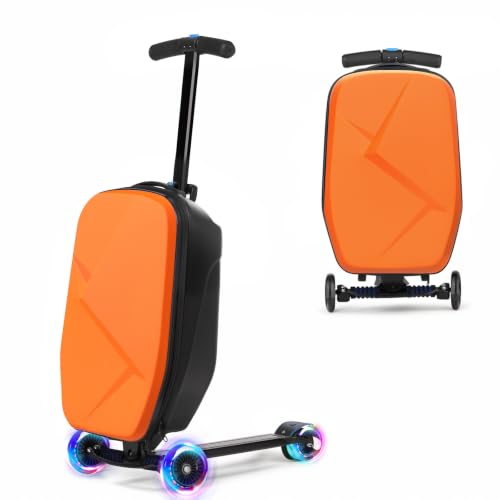 Scooter Luggage for Kids, Ride On Suitcase, Lightweight Foldable Luggage - color: Orange