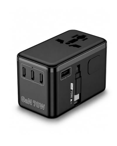 JMFONE 70W GaN Travel Adapter with Built-in USB-C Cable - color: 70W Black-Gray