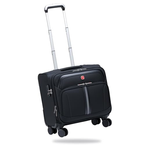ROPLUS Underseat Carry-On Luggage Lightweight Rolling Tote Bag with 4 Spinner Wheels (Black, 16-Inch) - color: Black, size: 16-Inch